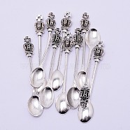 Tibetan Style Alloy Pendants, Cadmium Free & Lead Free, Spoon with Crown and Cross, Antique Silver, 56x10x6mm, Hole: 1.4mm(TIBEP-TAC0001-07AS)