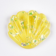 Resin Cabochons, with Shell Chip, Scallop, Yellow, 39x40x9mm(CRES-T010-54E)