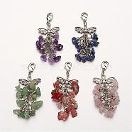 Natural Gemstone Big Pendants, Cluster Pendants, with Alloy Pendants and Brass Lobster Claw Clasps, Antique Silver & Platinum, Butterfly, Mixed Color, 56.5mm(HJEW-JM00230)