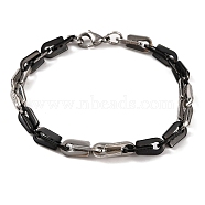 304 Stainless Steel Arch Link Chain Bracelets, with 201 Stainless Steeel Findings, Stainless Steel Color, Black, 9-1/8 inch(23.2cm)(BJEW-B078-68EBP)