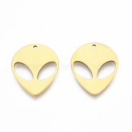 Ion Plating(IP) 201 Stainless Steel Pendants, Saucer Man, Real 18K Gold Plated, 25x21x1.5mm, Hole: 1.6mm(STAS-N098-117LG)