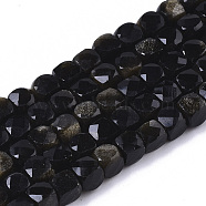 Natural Golden Sheen Obsidian Beads Strands, Faceted, Cube, 5~5.5x5~5.5x5~5.5mm, Hole: 1mm, about 77pcs/strand, 14.96 inch(38cm)(G-R460-036)