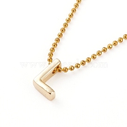 Golden Plated Brass Initial Pendant Necklaces, with Ball Chains, Letter.L, 14.76 inch(37.5cm)(NJEW-JN03299-01)