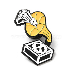 Punk Style Skull & Phonograph Record Enamel Pins, Black Alloy Brooch for Halloween, Gold, 29.5x25.5x1.3mm(JEWB-M031-01D)