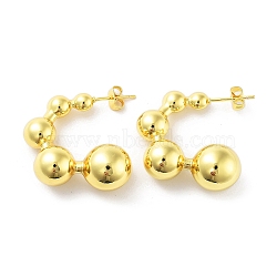Brass Stud Earrings, Half Hoop Earrings, Real 18K Gold Plated, 31.5x12.5mm(KK-R150-04C)