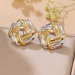 Two Tone 304 Stainless Steel Stud Earrings, Golden & Stainless Steel Color, Kont, 25x25mm(WGB768D-07)