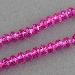 Spray Painted Glass Bead Strands, Faceted, Rondelle, Hot Pink, 8x6mm, Hole: 1mm, about 78pcs/strand, 15.7 inch(DGLA-R030-8mm-06)