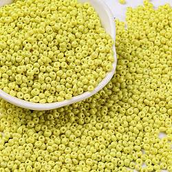 8/0 Baking Paint Glass Seed Beads, Round Hole, Teardrop, Yellow, 3x2mm, Hole: 1mm, about 18750pcs/pound(SEED-M012-02A-48)