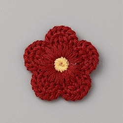 Two Tone Polyester Knitted Ornament Accessories, for DIY Sewing Crafts, Flower, Dark Red, 25~26x26~27x2mm(DIY-WH0308-416D)