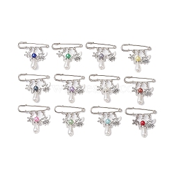 12Pcs 12 Colors Angel Alloy & Acrylic Kilt Pins, Iron Brooches, Platinum, Mixed Color, 48x50mm, 1pc/color(JEWB-BR00175)