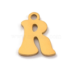 201 Stainless Steel Charms, Laser Cut, Letter Charm, Letter R, 10.5x8x1mm, Hole: 1.2mm(STAS-U016-01G-R)