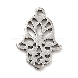 Non-Tarnish 201 Stainless Steel Pendants, Hamsa Hand Charms, Stainless Steel Color, 14x10x1mm, Hole: 1.2mm(STAS-E176-21P)