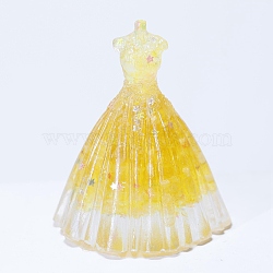 Natural Citrine Chip & Resin Craft Display Decorations, Glittered Wedding Dress Figurine, for Home Feng Shui Ornament, 56x83mm(DJEW-PW0021-28D)