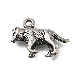 Retro 304 Stainless Steel Pendants, Animal Charms, Antique Silver, Wolf, 12x17x4mm, Hole: 1.6mm(STAS-L284-16AS-08)