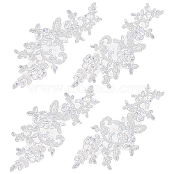 4 Pairs Leaves Polyster Embroidery Ornaments Accessories, Lace Sequins Clothing Sew on Patches, Suitable for Wedding Dress, Performance Clothes, White, 240x100x1mm(DIY-GF0005-69A)