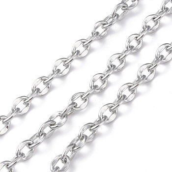 Oval Oxidation Aluminum Coffee Bean Chains, Unwelded, Platinum, Link: 10x7x2mm, about 30 yards/roll