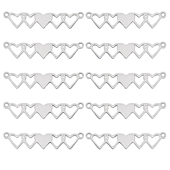 10Pcs Stainless Steel Connector Charms, 5 Hearts Links, Stainless Steel Color, 40x8.5mm, Hole: 1.5mm, 10pcs/box