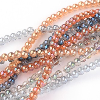 Electroplate Glass Round Beads Strands, Mixed Style, Mixed Color, 3x3mm, Hole: 1mm, about 126pcs/strand, 14.5 inch