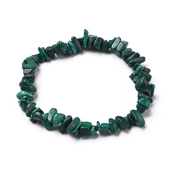 Natural Malachite Chip Beads Stretch Bracelets, Inner Diameter: 2 inch(5.2cm), Beads: 4.5~10mm