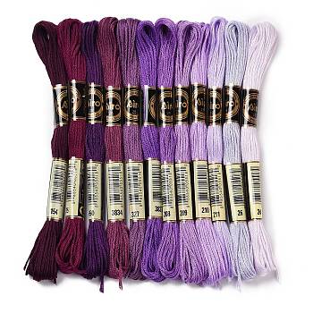 12 Skeins 12 Colors 6-Ply Polyester Embroidery Floss, Cross Stitch Threads, Gradient Color Series, Purple, 0.5mm, about 8.75 Yards(8m)/Skein, 12 skeins/set