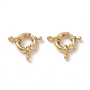 Eco-friendly Brass Spring Ring Clasps, Cadmium Free & Lead Free, Long-Lasting Plated, Real 24K Gold Plated, 15x15x2~5mm,Hole:2mm