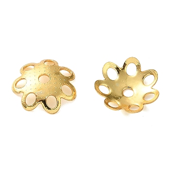Brass Bead Caps, Flower, Cadmium Free & Lead Free, Rack Plating, Long-Lasting Plated, Real 18K Gold Plated, 7x1.5mm, Hole: 1mm