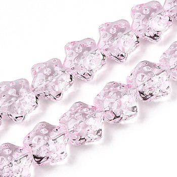 Transparency Glass Beads Strands, Star, Pearl Pink, 14~14.5x15x9~9.5mm, Hole: 1mm, about 45pcs/strand, 24.80~26.1''(63~65.25cm)