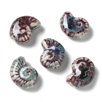 Handmade Porcelain Beads, Snail, Colorful, 20~21x16~17x9~10.5mm, Hole: 3mm