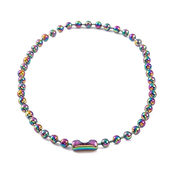 Ion Plating(IP) 304 Stainless Steel Ball Chain Necklaces for Women, Rainbow Color, 16.54 inch(42cm), bead: 6mm