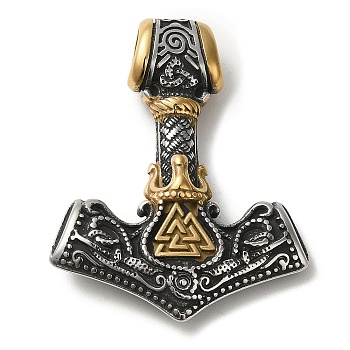 Viking 304 Stainless Steel Pendants, Anchor with Valknut Charm, Antique Silver & Golden, 42x34.5x8mm, Hole: 7x5mm