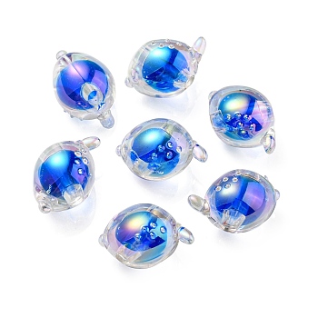 UV Plating Rainbow Iridescent Acrylic Beads, Two Tone Bead in Bead, Fish, Royal Blue, 15x17x15mm, Hole: 3.5mm