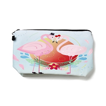 Flamingo Pattern Polyester  Makeup Storage Bag, Multi-functional Travel Toilet Bag, Clutch Bag with Zipper for Women, Light Blue, 22x12.5x5cm