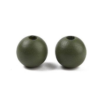 Wood European Beads, Matte Style, Round, Dark Olive Green, 15mm, Hole: 4.7mm