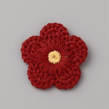 Two Tone Polyester Knitted Ornament Accessories, for DIY Sewing Crafts, Flower, Dark Red, 25~26x26~27x2mm