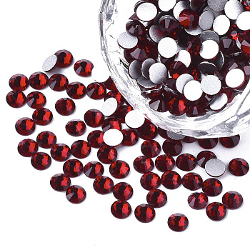 Glass Flat Back Rhinestone Cabochons, Back Plated, Faceted Half Round, Garnet, SS20, 4.6~4.8x2mm, about 1440pcs/bag