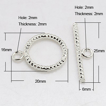 Brass Toggle Clasps, Lead Free, Cadmium Free and Nickel Free, Platinum Color, Ring: 20x16x2mm, hole: 2mm, Bar: 25x6x2mm, hole: 2mm.