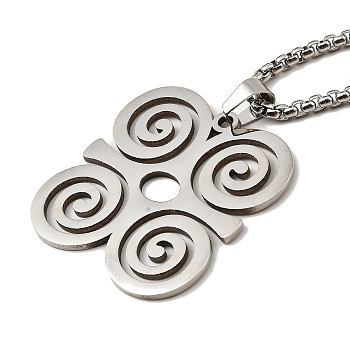 201 Stainless Steel Pendant Necklaces, African Adinkra Symbol, 23.82 inch(60.5cm), Round: 33x32x1.2mm
