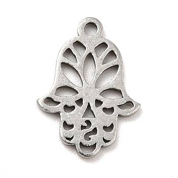 201 Stainless Steel Pendants, Hamsa Hand Charms, Stainless Steel Color, 14x10x1mm, Hole: 1.2mm