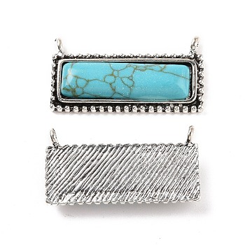 Alloy Pendants, with Synthetic Turquoise, Rectangle Charms, Antique Silver, 18x34x5mm, Hole: 1.8mm