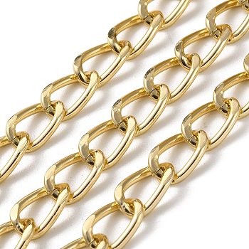Oxidation Aluminum Diamond Cut Faceted Curb Chains, Twisted Chains, Unwelded, with Spool, Light Gold, 12x8x2.5mm, about 131.23 Feet(40m)/Roll