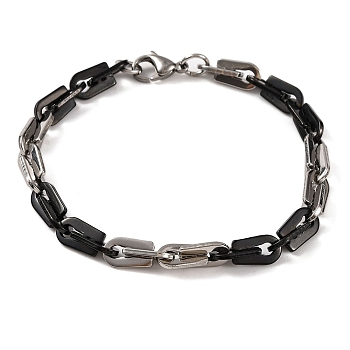 304 Stainless Steel Arch Link Chain Bracelets, with 201 Stainless Steeel Findings, Stainless Steel Color, Black, 9-1/8 inch(23.2cm)