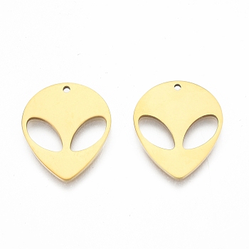 Ion Plating(IP) 201 Stainless Steel Pendants, Saucer Man, Real 18K Gold Plated, 25x21x1.5mm, Hole: 1.6mm