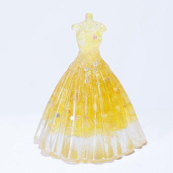 Natural Citrine Chip & Resin Craft Display Decorations, Glittered Wedding Dress Figurine, for Home Feng Shui Ornament, 56x83mm