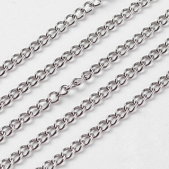 304 Stainless Steel Twist Chains, Soldered, for Men's Chain Necklace Making, with Spool, Stainless Steel Color, 3x2x0.5mm, about 164.04 Feet(50m)/roll