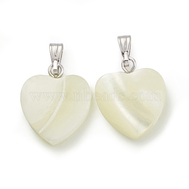 Platinum Seashell Color Heart Trochus Shell Pendants