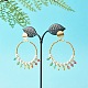 Round Shell Pearl Beads & Glass Beads Big Ring Dangle Stud Earrings(X1-EJEW-TA00013)-2