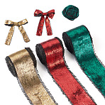 Christmas Theme 3 Rolls 3 Colors Polyester Frayed Ribbon, Fringe Raw Edges Ribbon, for Wedding Invitations, Bouquets, Gift Wrapping, Mixed Color, 1-1/2 inch(38mm), about 5 yards/roll, 1 roll/color(DIY-TA0011-47B)
