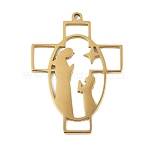 304 Stainless Steel Pendants, Cross and Praying Virgin Mary, Golden, 32x23.5x1.5mm, Hole: 1.5mm(STAS-G355-04G)