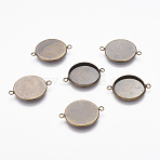 Brass Blank Base Connector Settings Fit for Cabochons, DIY Jewelry Findings, Plain Edge Bezel Cups, Flat Round, Antique Bronze Color, 25.5x20mm, Tray: 17.5mm, hole: 1.5mm(X-KK-A055-AB)