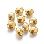 Tibetan Style Alloy Beads, Faceted, Oval, Antique Golden, Lead Free & Cadmium Free & Nickel Free, 14x11x7mm, Hole: 1mm(GLF10745Y-NF)